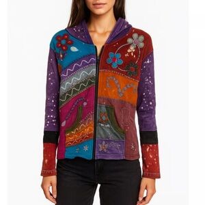 Rising Tide Colorful Patchwork Cotton Hoodie XL Cotton Zip Front Pullover